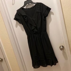 Pretty Black Dress w/ Ruffles and Pleats Details